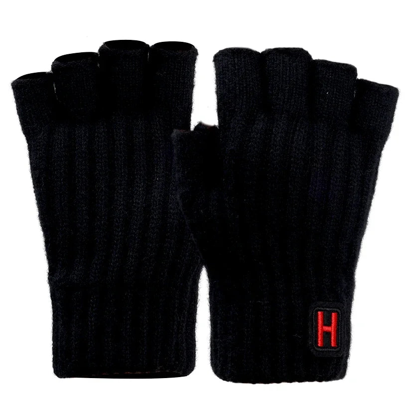 Knitted Thermal Fingerless Gloves for Men & Women – Thick Warm Wool Half Finger Touchscreen Winter Driving Mittens