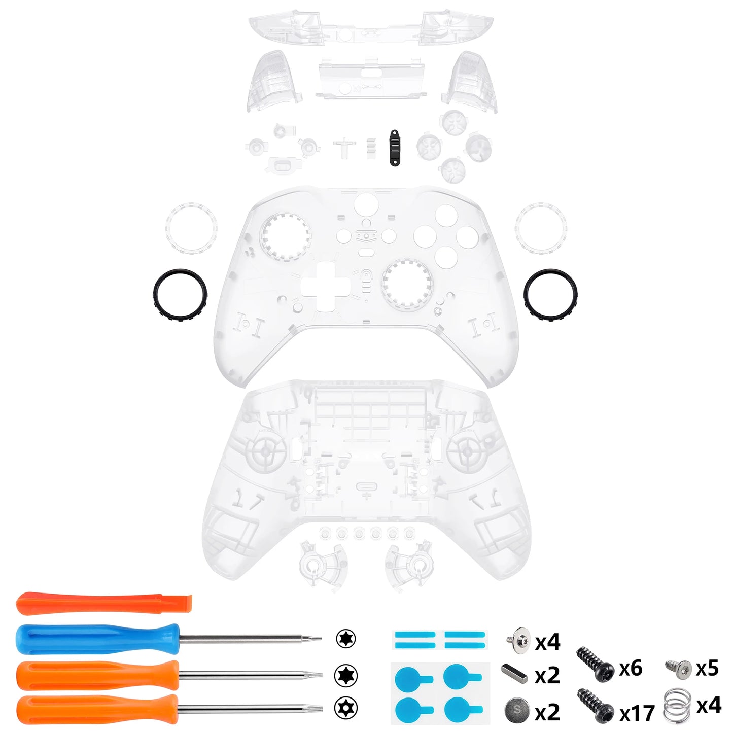 eXtremeRate Clear Full Shell Replacement Kit for Xbox Elite Series 2 Core Controller Model 1797 – Faceplate, Back Plate & Buttons