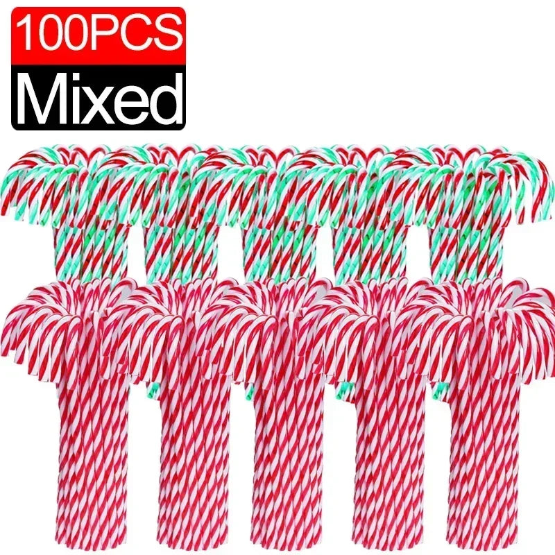 100/10pcs Christmas Candy Cane Ornaments β Plastic Twisted Hanging Decorations for Tree & Party Favors