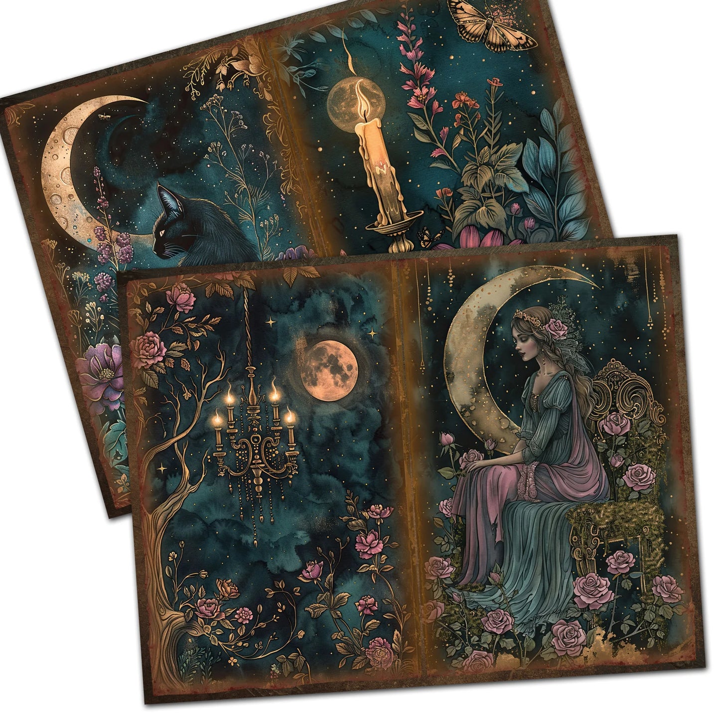 52 Piece Gothic Midnight Garden Scrapbook Set - Background Paper Pads & Stickers for Crafts, Holidays & Parties