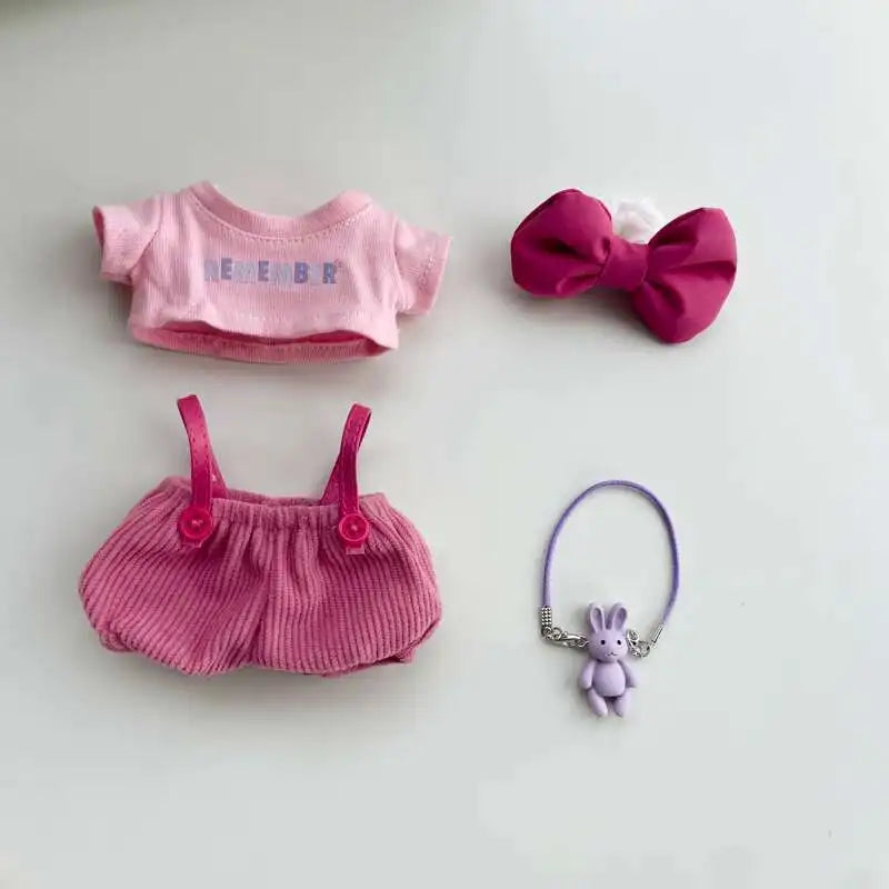 Original 17cm Labubu Doll Clothes β Macaron Cute Outfit with Hair Accessories, DIY Plush Doll Gift