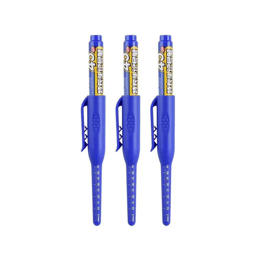 45mm Deep Hole Marker Pen - Waterproof Long Nib Carpenter Pen for Woodworking, Black/Blue/Red Ink