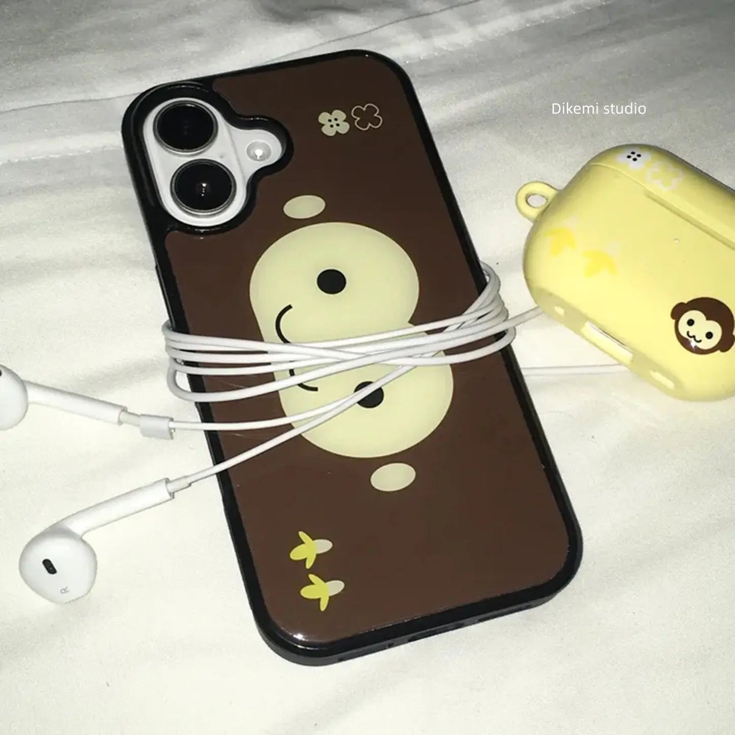 Brown & Yellow Monkey Face Phone Case - Cute Shockproof Silicone Cover for iPhone 17 Air, 16 Pro Max, 15, 14 Plus, 13, 12 & 11