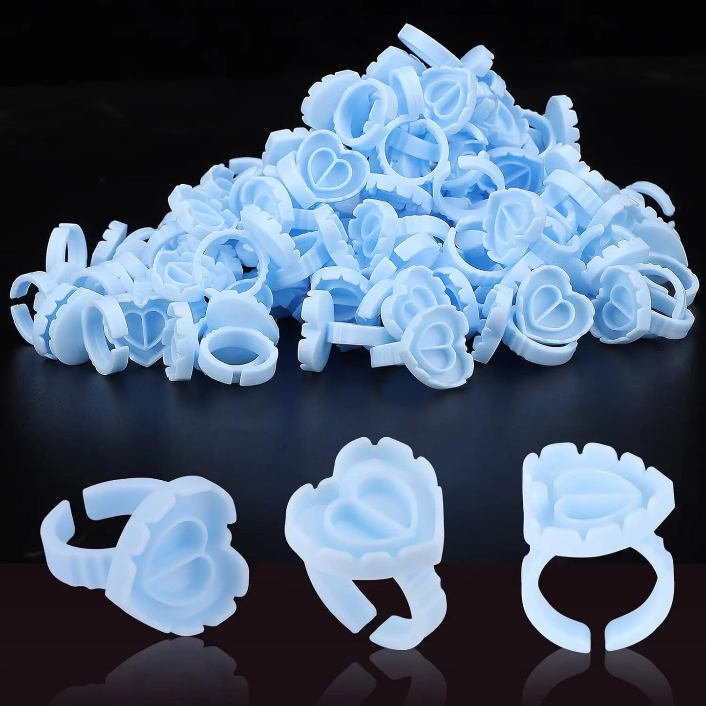 100PCS Heart-Shaped Disposable Glue Rings β Eyelash Extension & Tattoo Pigment Holder Cups, Lash Makeup Supply Tool Kit