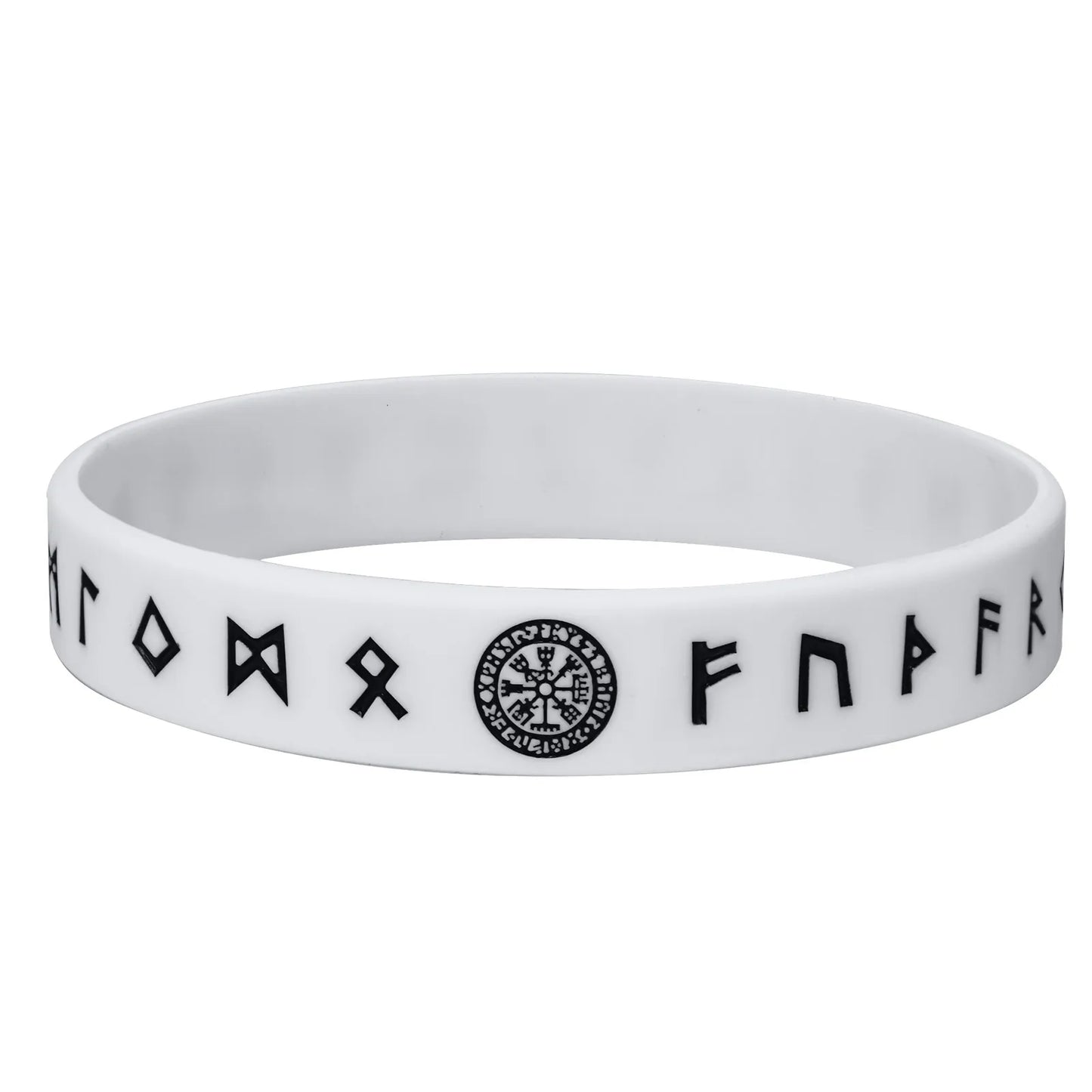 Vnox 12mm Silicone Bracelet for Men - Soft Rubber Viking Compass Rune Amulet Wristband Set