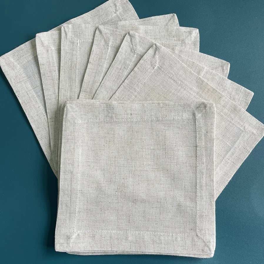 12PCS White Cocktail Napkins - Hemstitch Cotton Linen Dinner Napkins for Party & Wedding Table