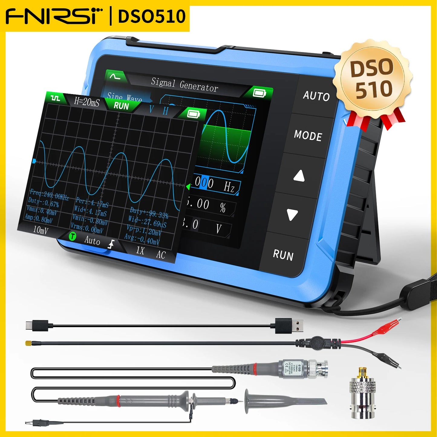 FNIRSI DSO510 DSO152 DSO153 Mini Handheld Oscilloscope - 2-in-1 Digital Scope 48MS/s 10MHz for Electronic Repair