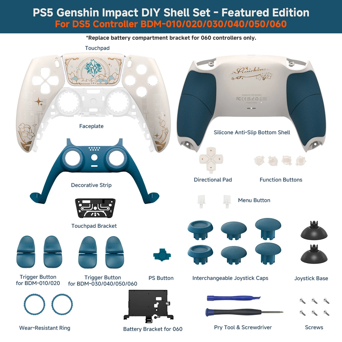 PS5 Controller Shell Set - Pattern Replacement Housing Compatible with BMD-010 to BMD-060 Models
