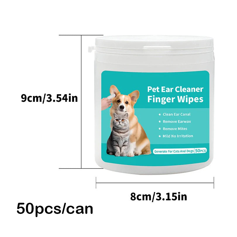 Pet Ear Cleaning Wipes - Ear Care Fingertip Pads for Mite Removal in Cats and Dogs