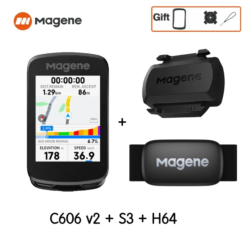 Magene C606V2 GPS Bike Computer – Touchscreen Cycling Speedometer with WiFi, Bluetooth, ANT+, Navigation, Climb & Odometer Functions