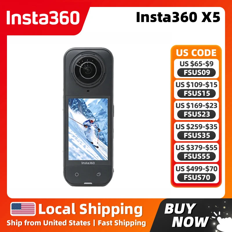 Insta360 X5 8K 360° Action Camera - Standard Bundle with Dual 1/1.28" Sensors & 208-Minute Battery Life