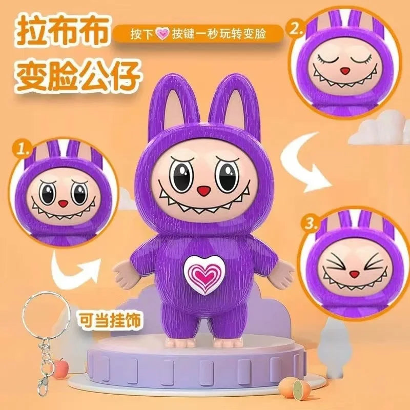 Labubu Cartoon Q-Version Face-Changing Doll Keychain β Kawaii Backpack Toy & Stress Relief Gift