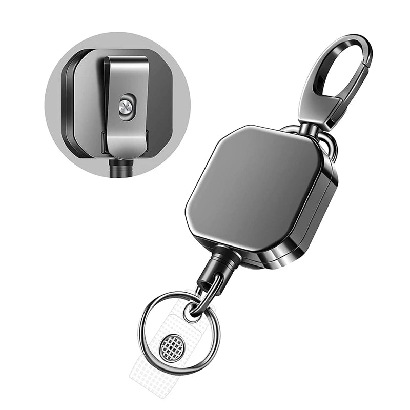 Heavy Duty Metal Retractable Carabiner Keychain: Belt Badge Reels Clip with Reinforced Steel Wire Cord - 28.3-Inch Extension