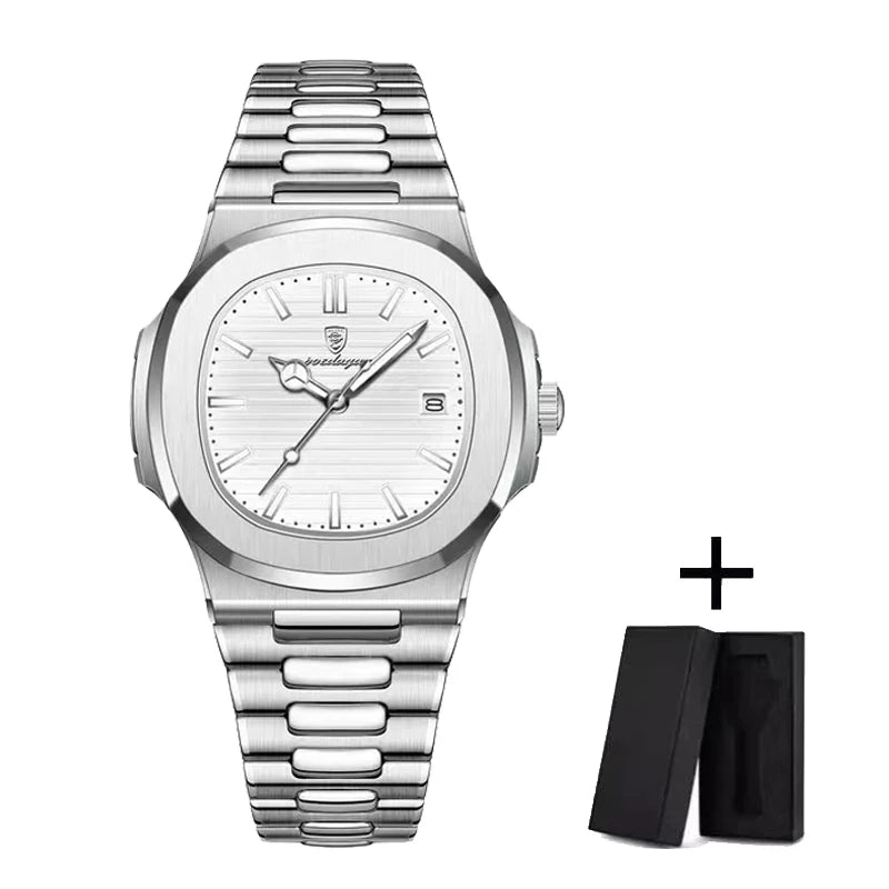 POEDAGAR Luxury Men's Watch – 30ATM Waterproof, Stainless Steel Square Quartz, Luminous Date, Business reloj hombre
