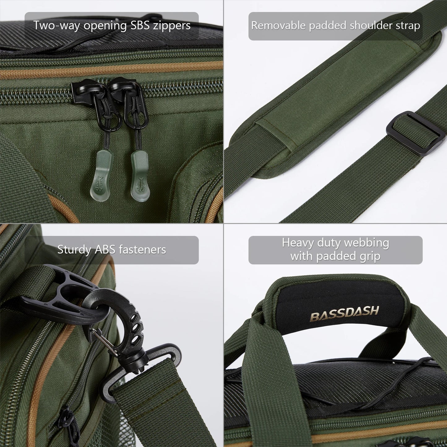 BASSDASH Fishing Tackle Shoulder Bag – Water-Resistant, Lightweight Gear Storage Pack with Hard Molded Bottom and Rain Cover