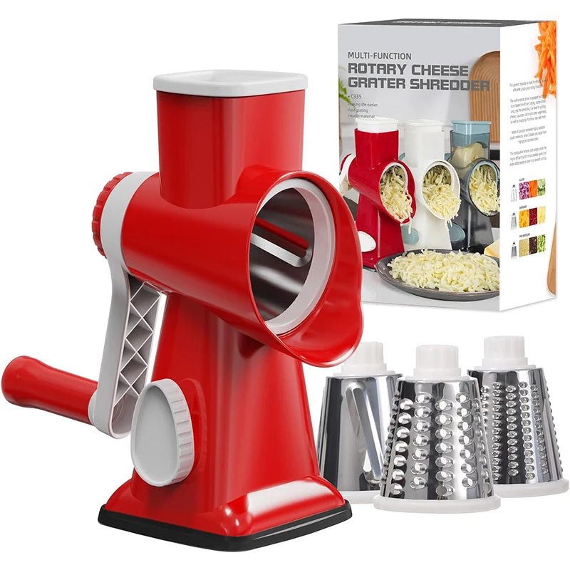 LMETJMA 3-in-1 Rotary Cheese Grater - Manual Vegetable Slicer, Nut Grinder & Shredder Kitchen Tool
