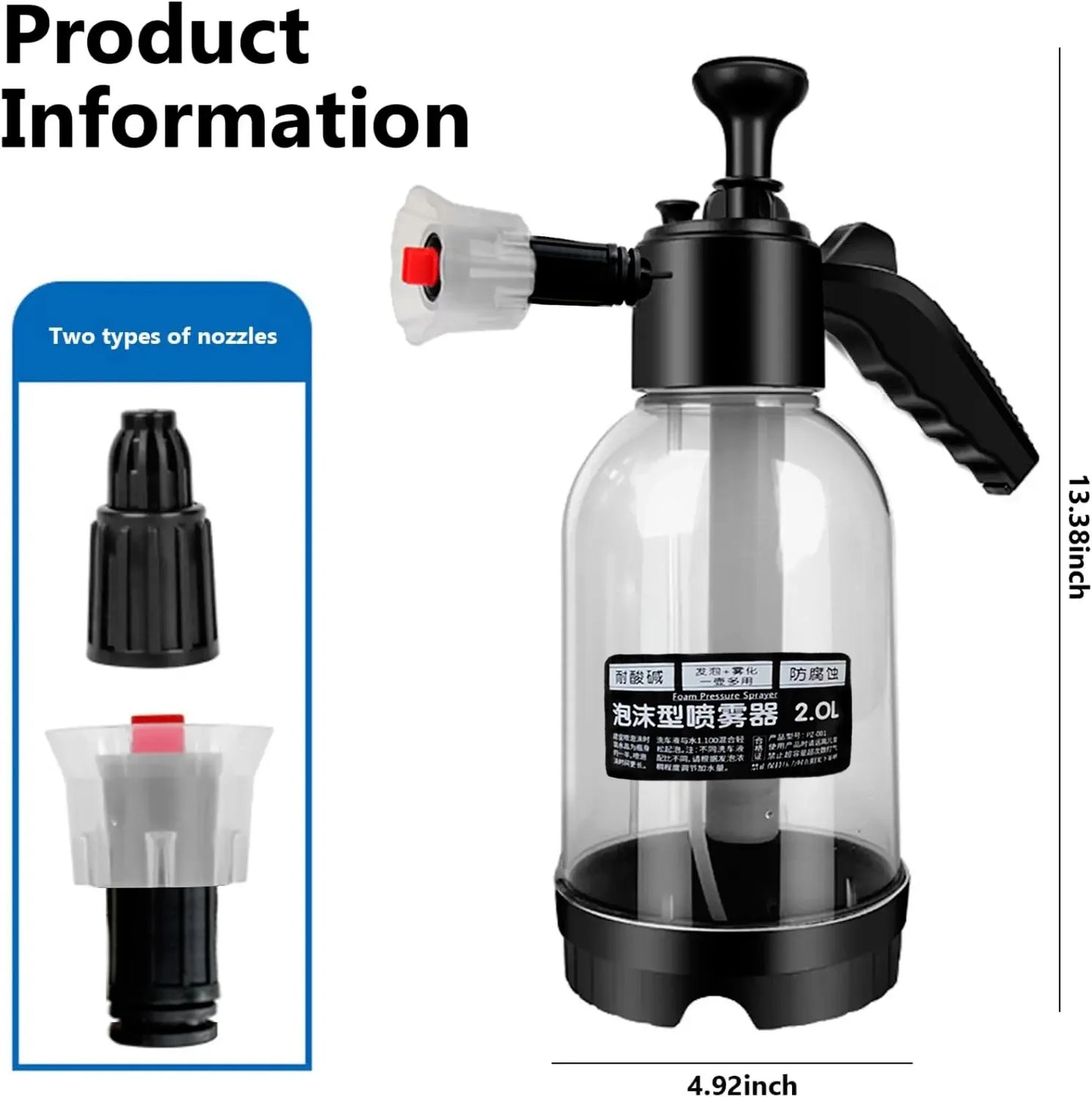 Air Pressure Car Wash Foam Spray Can – Handheld 2L High-Pressure Transparent Foam Watering Can for Car & Family