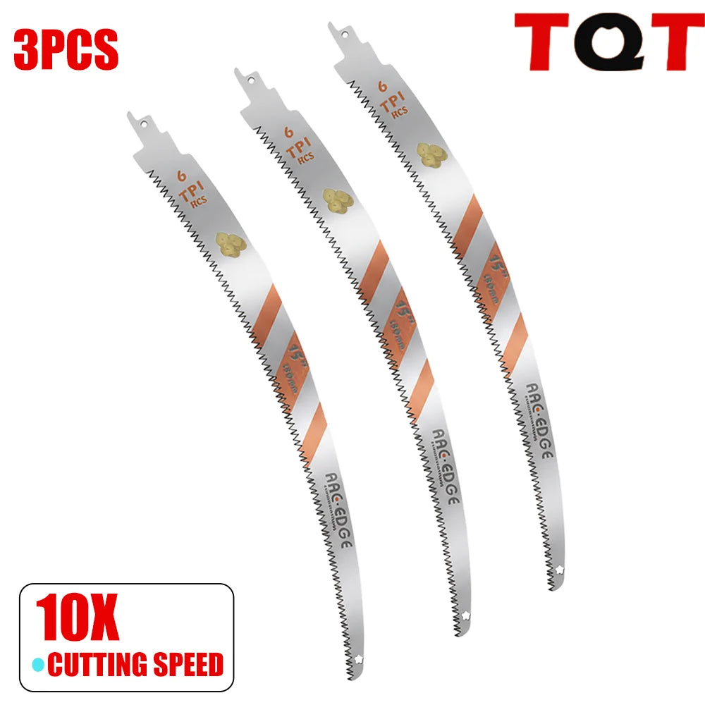 3Pcs Reciprocating Saw Blades Set 6-10-12-15 Inch 6TPI Arc Edge β Heavy Duty Wood Pruning Blades for Tree Trimming & Wood Cutting Tools