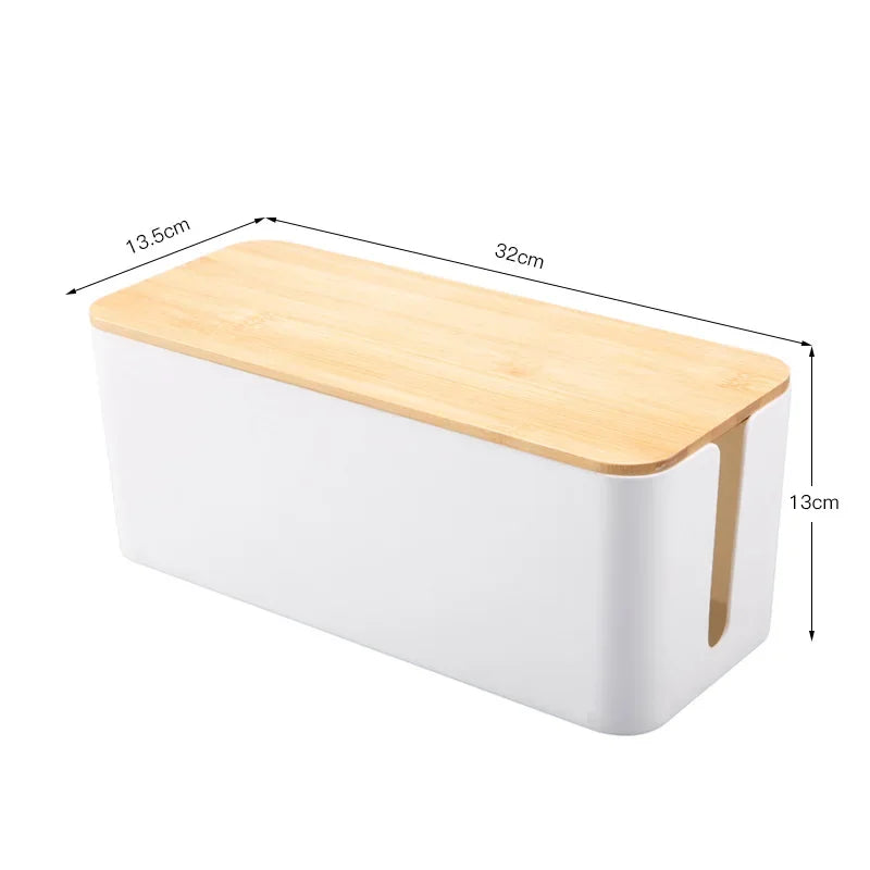 Creative Bamboo Wire Management Box — Cable, Plug, and Power Cord Organizer with Wooden Cover