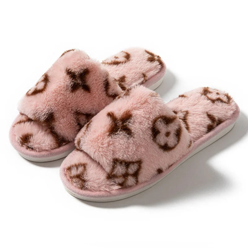 Fuzzy Fur Women’s Slippers — Indoor Autumn/Winter Luxury Plush Flats, Fluffy Casual Slides, Elegant Home Shoes