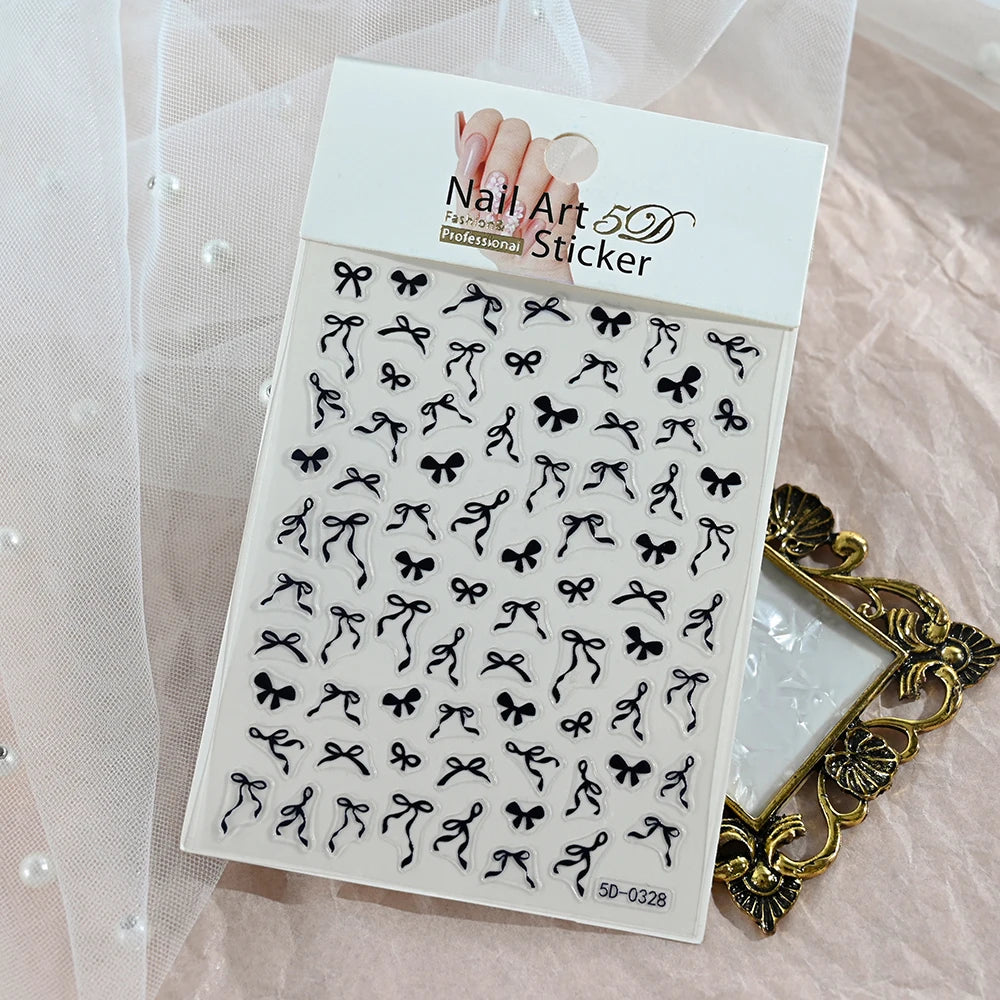 5D White Lace Bowknot Nail Art Stickers β Self-Adhesive Pearl Ribbon Luxury Nail Decals for DIY Manicure Decoration
