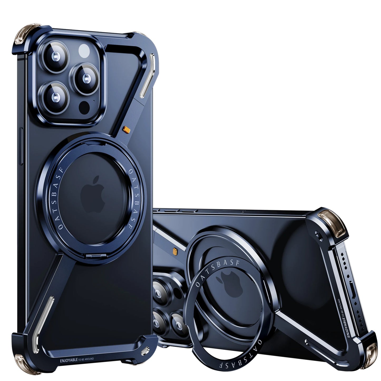 Oatsbasf Z-Shape Metal Phone Case for iPhone 15/16 Pro Max | Shockproof Cover with 360° Rotating Holder