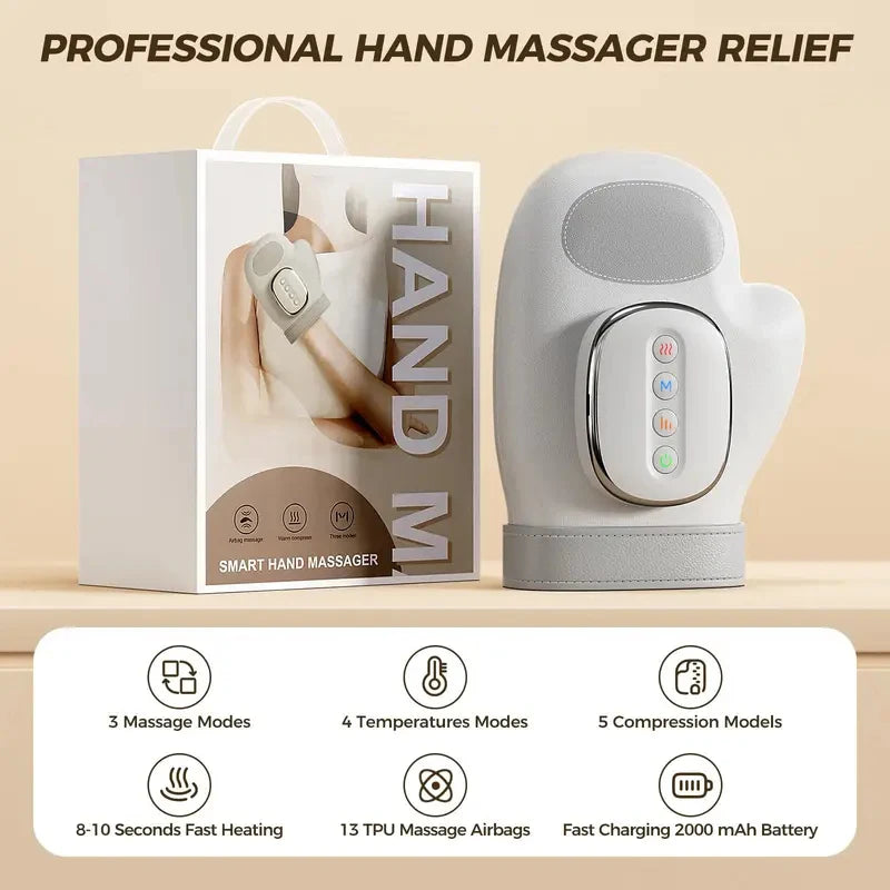 Electric Hand Massager Gloves - Portable Air Compression, Vibration and Heat Therapy for Hands, Fingers and Wrists
