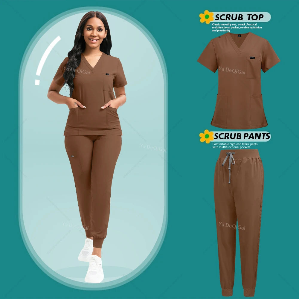 Women's Stretch Scrub Set - Nursing Uniform Top & Jogger Pants for Medical Work