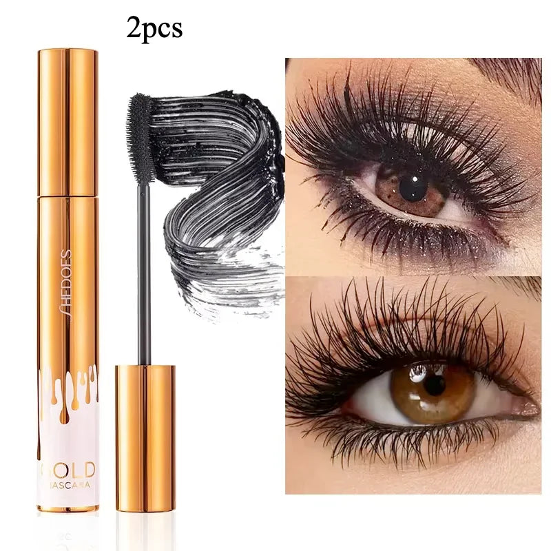 3D Lengthening Mascara - Black Eyelash Extension Effect with Long-Wear Gold Tube Makeup Brush