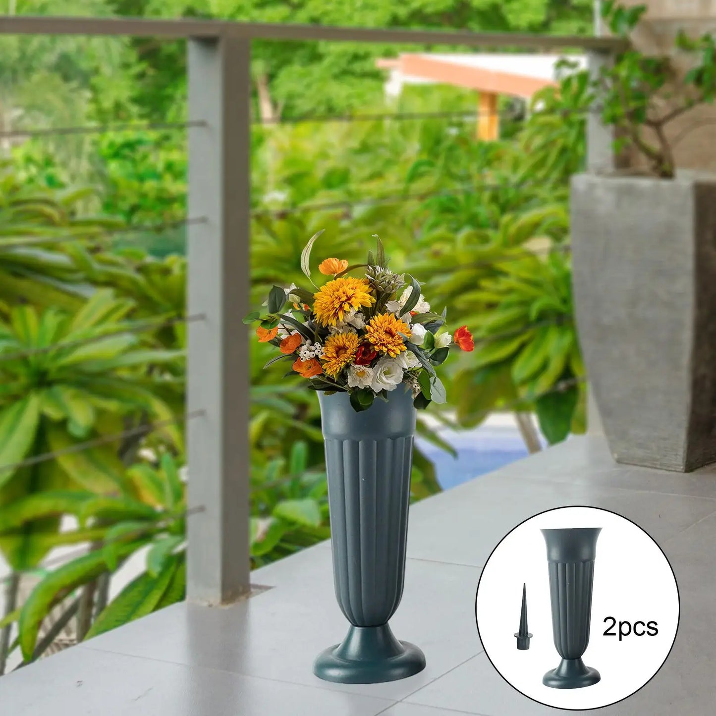 2 Pack Cemetery Vases with Spikes – Artificial Flower Grave Decorations for Memorials