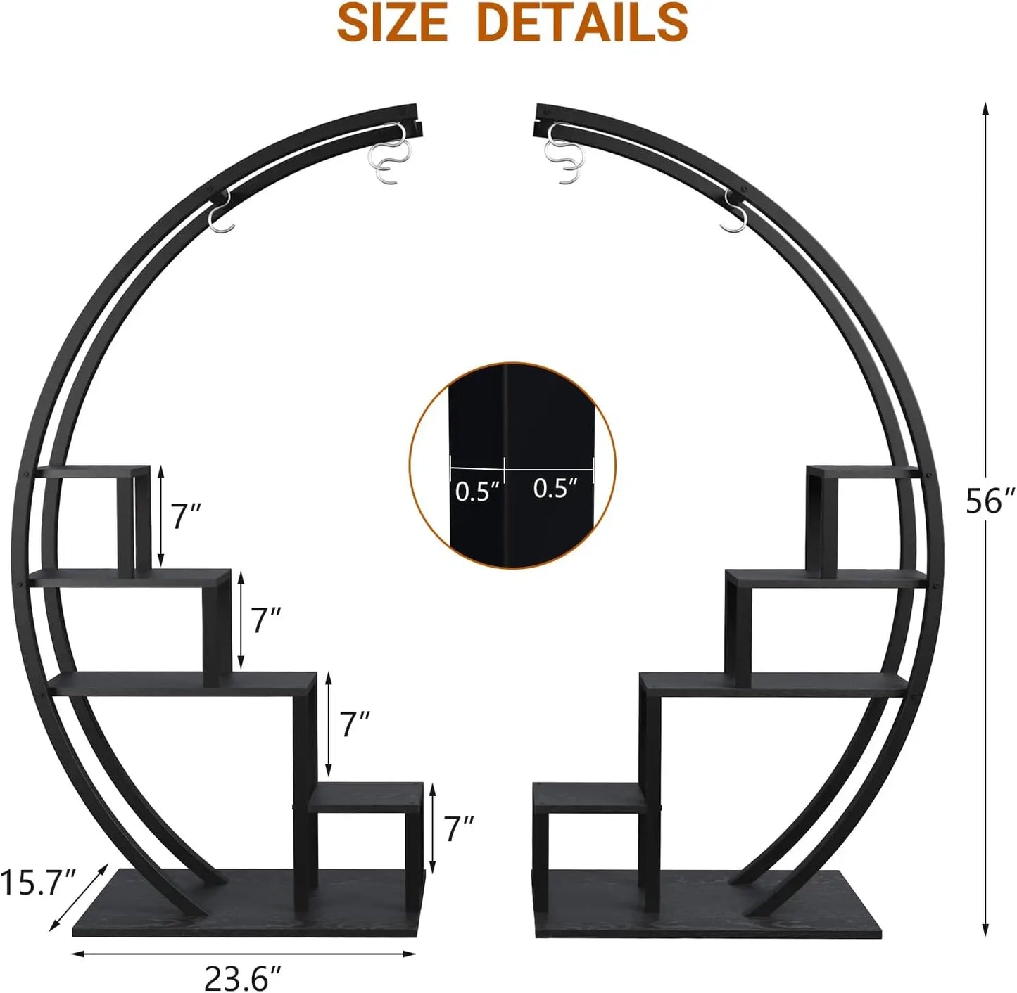 2PCS 5-Tier Metal Plant Stand - Half Moon Indoor & Outdoor Flower Shelf Rack for Home, Patio & Lawn
