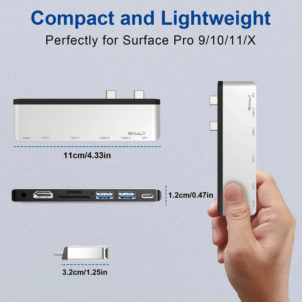 7-in-1 USB-C Docking Station for Microsoft Surface Pro - 4K HDMI, 100W Charging, USB Ports and TF/SD Card Reader for Pro 9, 10, 11 & X