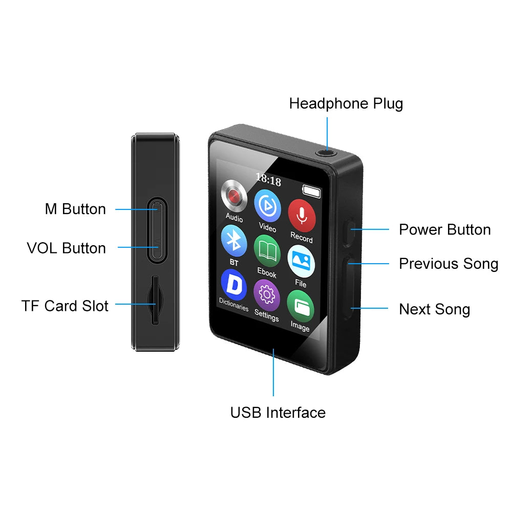 Portable MP3/MP4 Bluetooth 5.0 Music Player β High-Fidelity Lossless Sound Walkman with Russian Language Support