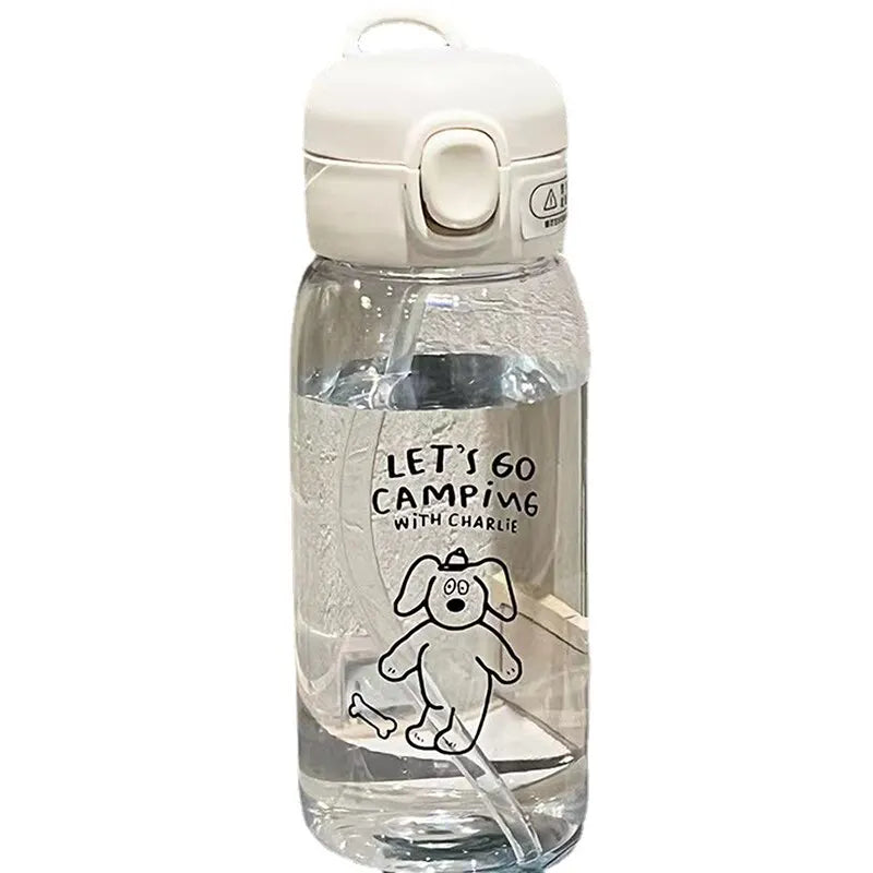 Cartoon Ice Suction Cup: Portable Large Capacity Plastic Water Bottle with Straw - Drop Resistant & Travel-Friendly Water Cup