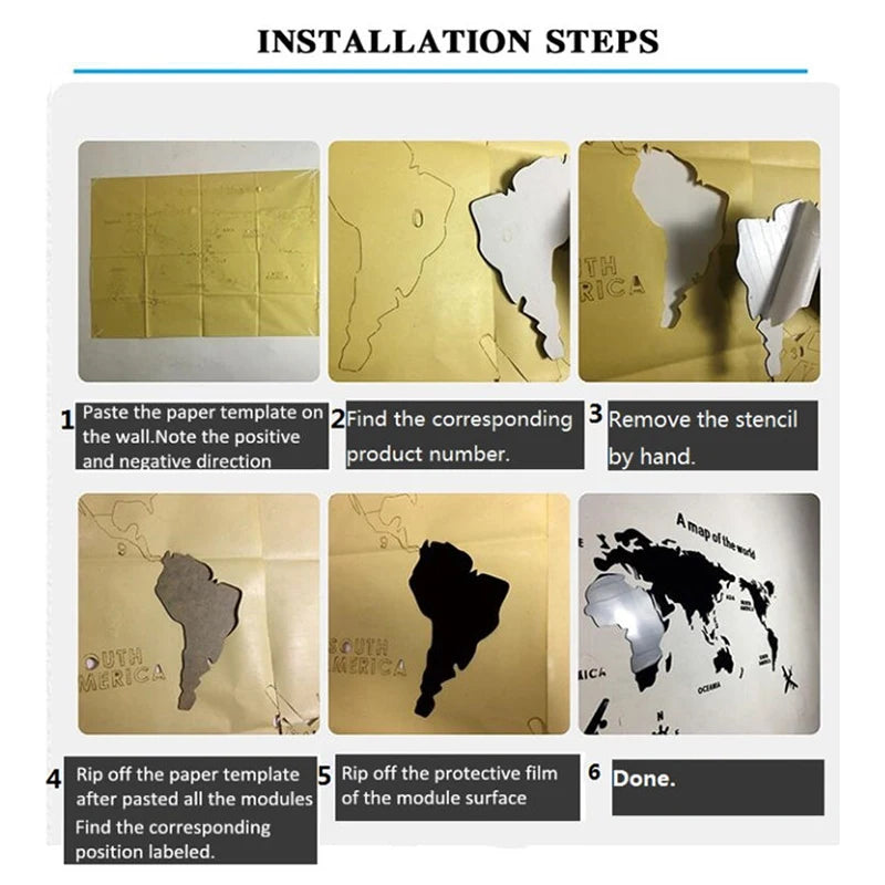 3D Acrylic World Map Wall Stickers β Three-Dimensional Mirror Decals for Bedroom & Office Decoration