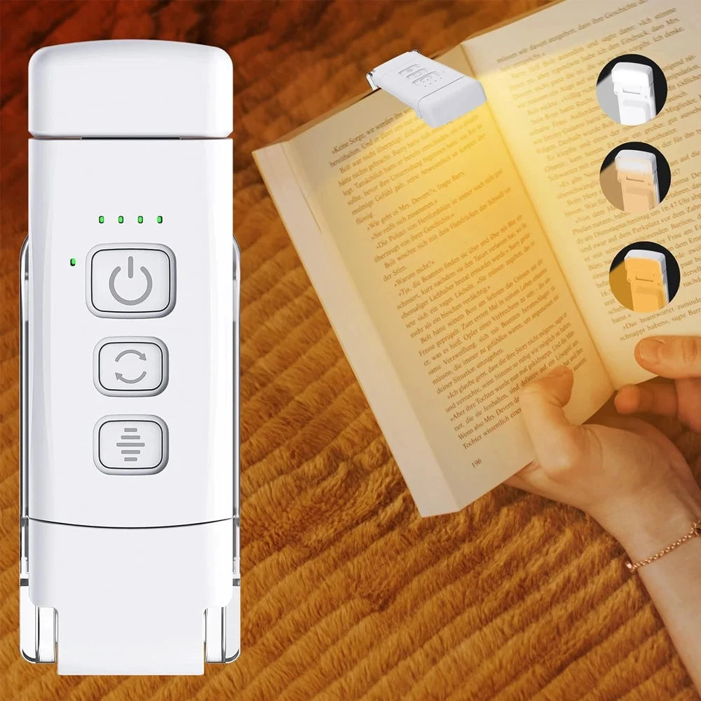 HOMEFISH USB Rechargeable Book Light – Clip-On Reading Lamp with Timer, 3 Colors & 5 Brightness Levels