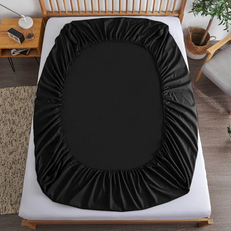 Cotton Fitted Sheet - Non Slip Elastic Band Mattress Cover for Single, Double, King & Queen Beds