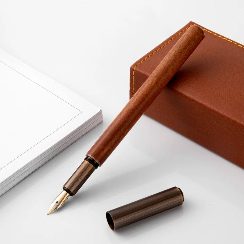 Luxury Retro Wood and Bronze Fountain Pen - 0.5mm Calligraphy Ink Pen for Business, Art, and School, Ideal Student Stationery Gift