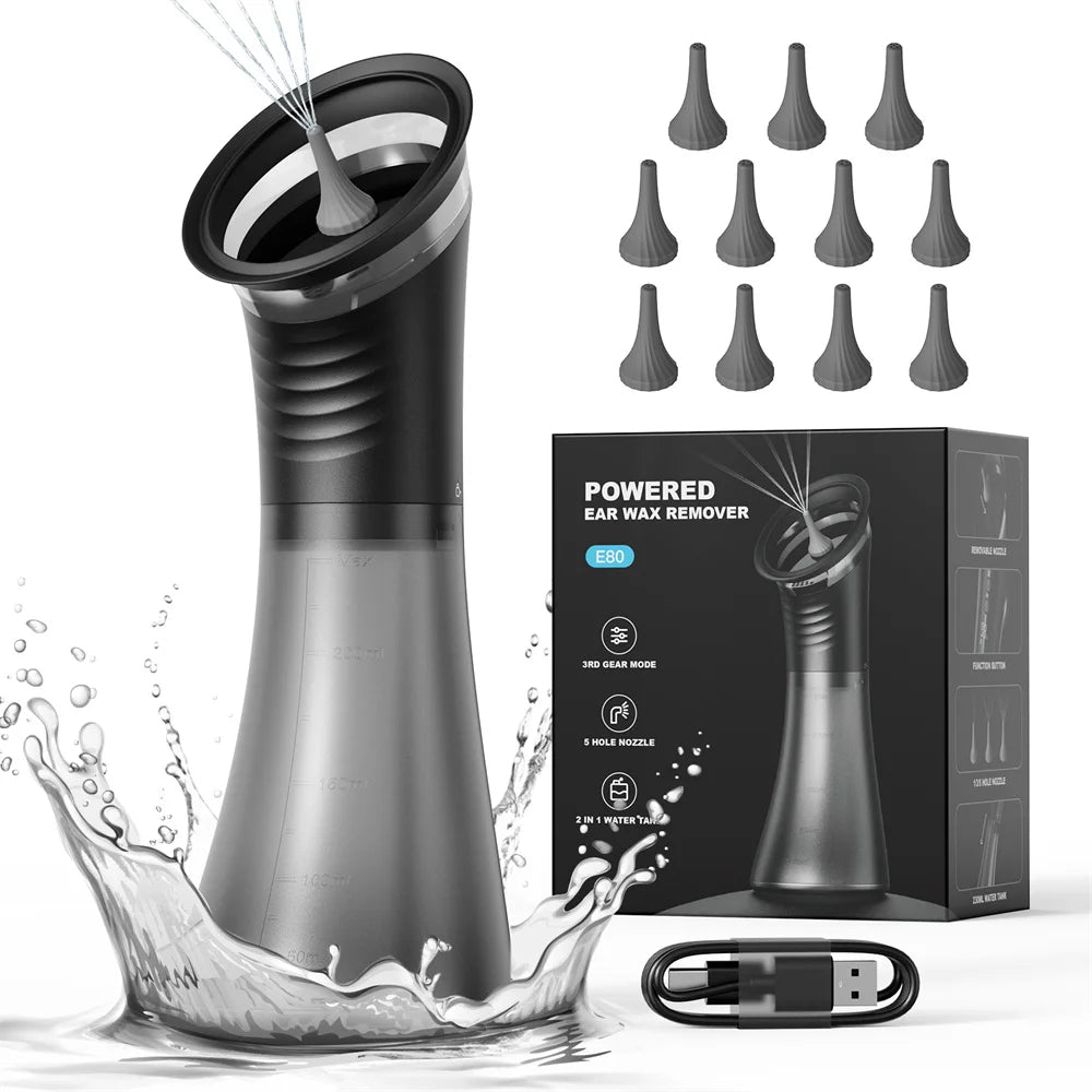 Electric Ear Wax Removal System β Water Powered Ear Cleaner with Irrigation Flusher, 3 Pressure Settings for Safe & Effective Ear Care Tool