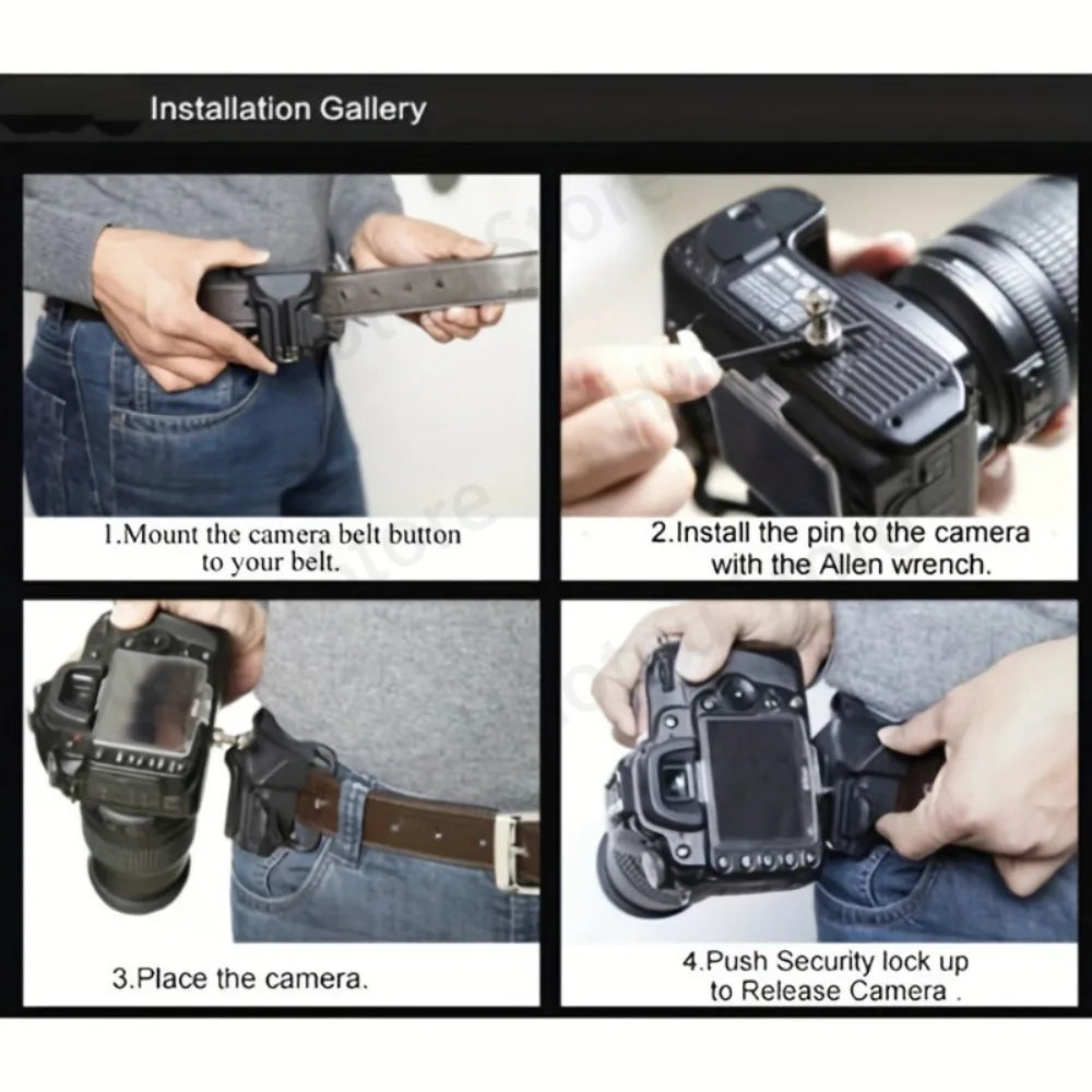 Quick-Release Camera Holster Strap - Waist Belt Buckle Mount Clip for Sony, Canon and Nikon DSLR Cameras