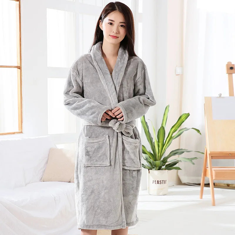 Thickened Warm Flannel Bathrobe β Large-Size Autumn Winter Coral Velvet Robe for Couples, Padded Homewear & Sleepwear