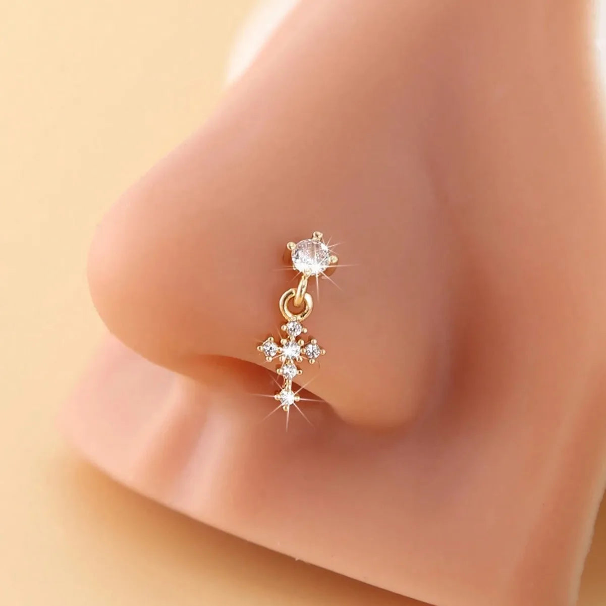 Dangle Cross Nose Rings for Women - L-Shape Nose Studs Body Piercing Jewelry