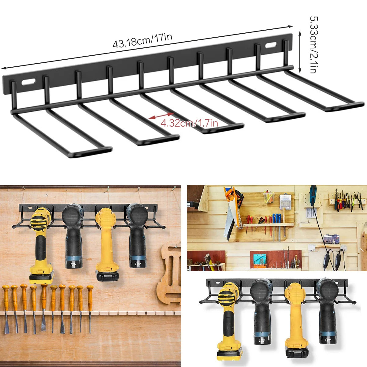 Efficient Workshop Organization: Wall-Mounted Hand Power Tool Organizer Rack - Floating Shelf with Electric Drill Holders - Heavy-Duty Solution for Garage and Workshop