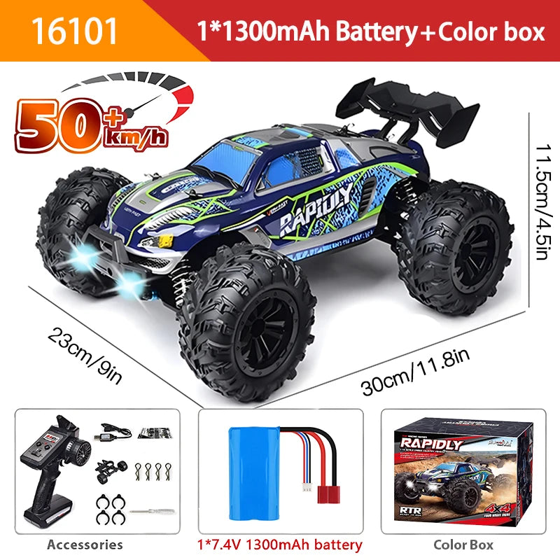 1:16 4WD RC Car – 70KM/H High-Speed Drift Monster Truck with LED, Remote Control, 4x4 for Kids, WLtoys 144001