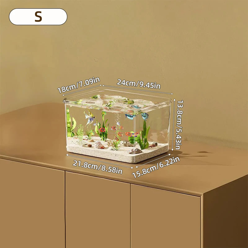 Transparent Desktop Aquarium Fish Tank - Creative Rectangular Home & Office Decor Tank for Small Fish