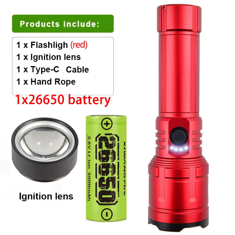Flashlight Lighter & Power Bank - Rechargeable 5-Mode Zoomable LED Torch for Camping & Emergencies