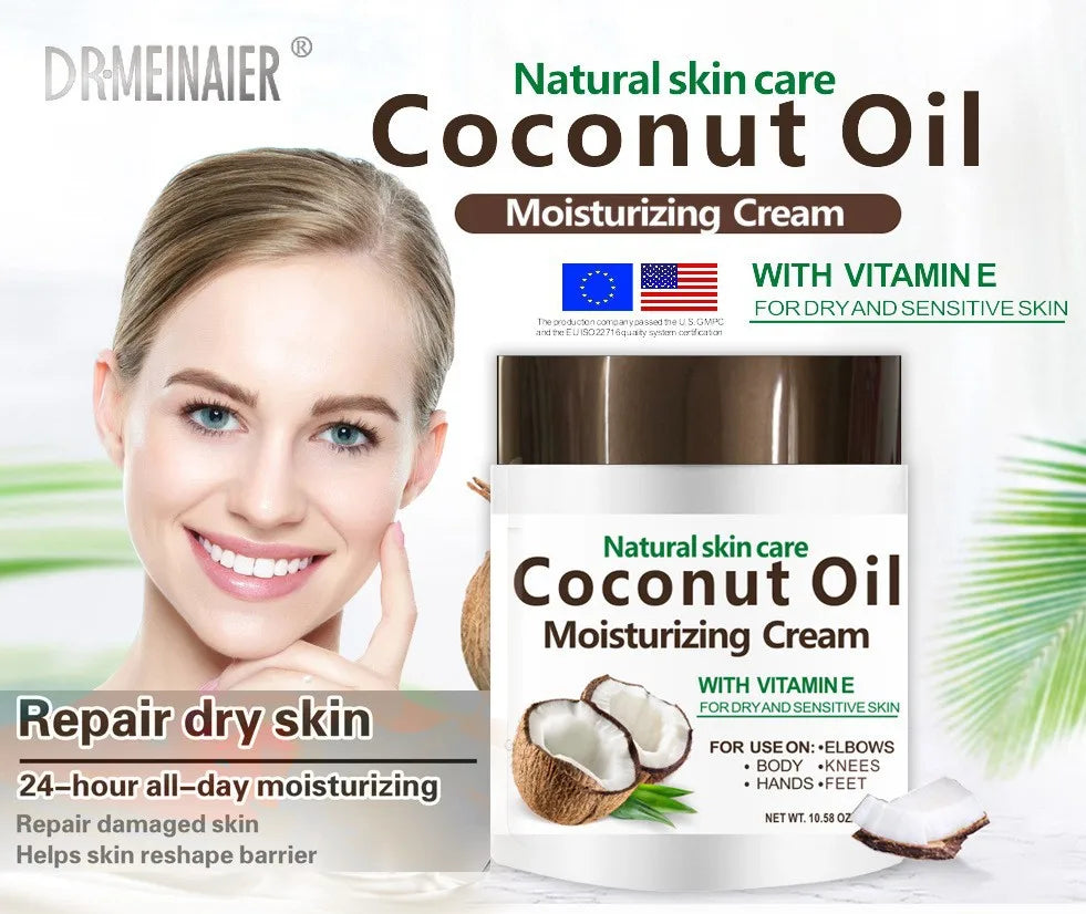Organic Cold-Pressed Coconut Oil - 300g Natural Moisturizing Cream for Dry Skin, Hair Care & Body Massage