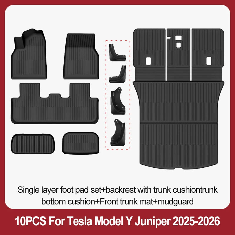 Tesla Model Y Juniper 2025+ TPE Floor Mats - Wear-Resistant Foot Pads, Luggage & Trunk Mats for Premium/Performance