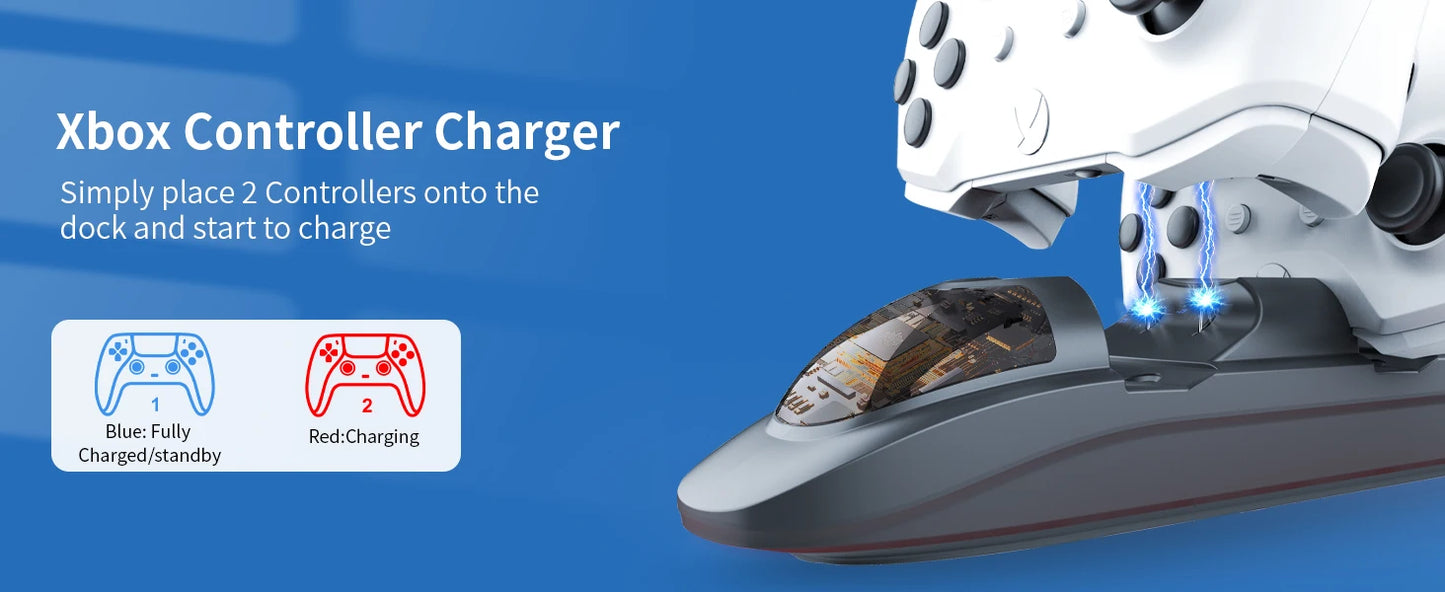 Xbox One & Series X/S Controller Dual Charging Station with 2×3600mWh Rechargeable Battery Packs