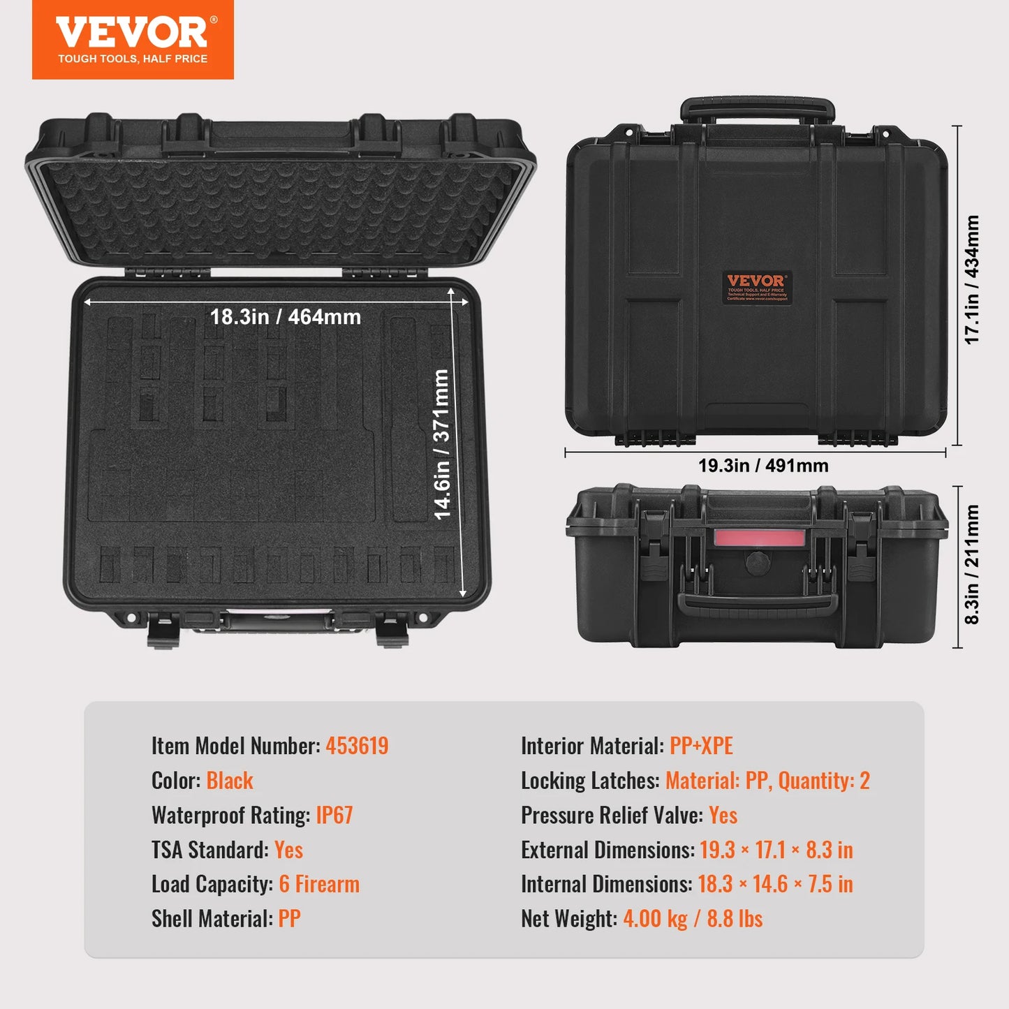 VEVOR Hard Pistol Case — Waterproof Dustproof Lockable Gun Case with Pre-Cut PU Foam for 1/2/5/6 Pistols